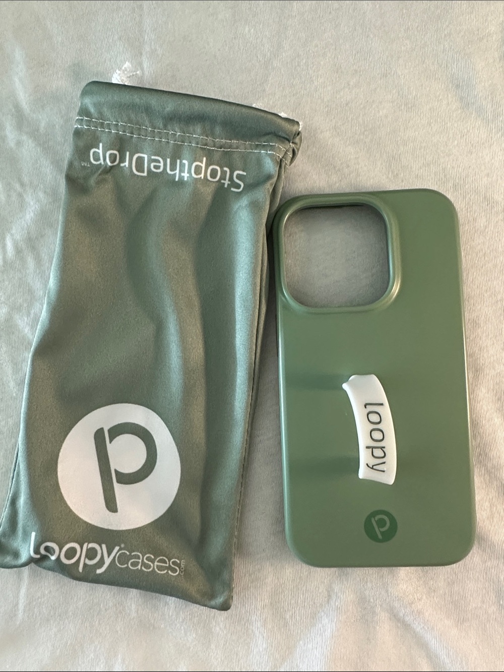 Loopy Case Olive Green Phone Case with White Loopy Grip - iPhone 14 Pro
